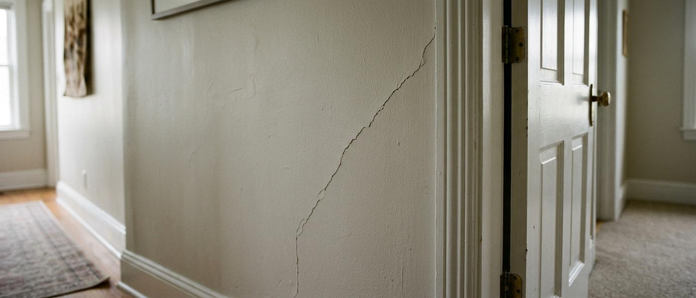 Hairline crack running from the corner of a door frame